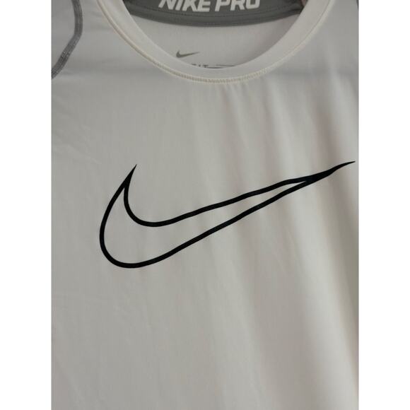 Nike Pro Dri-Fit Shirt Boys XL White LS Logo Breathable Stretch Activewear Run - Picture 2 of 4